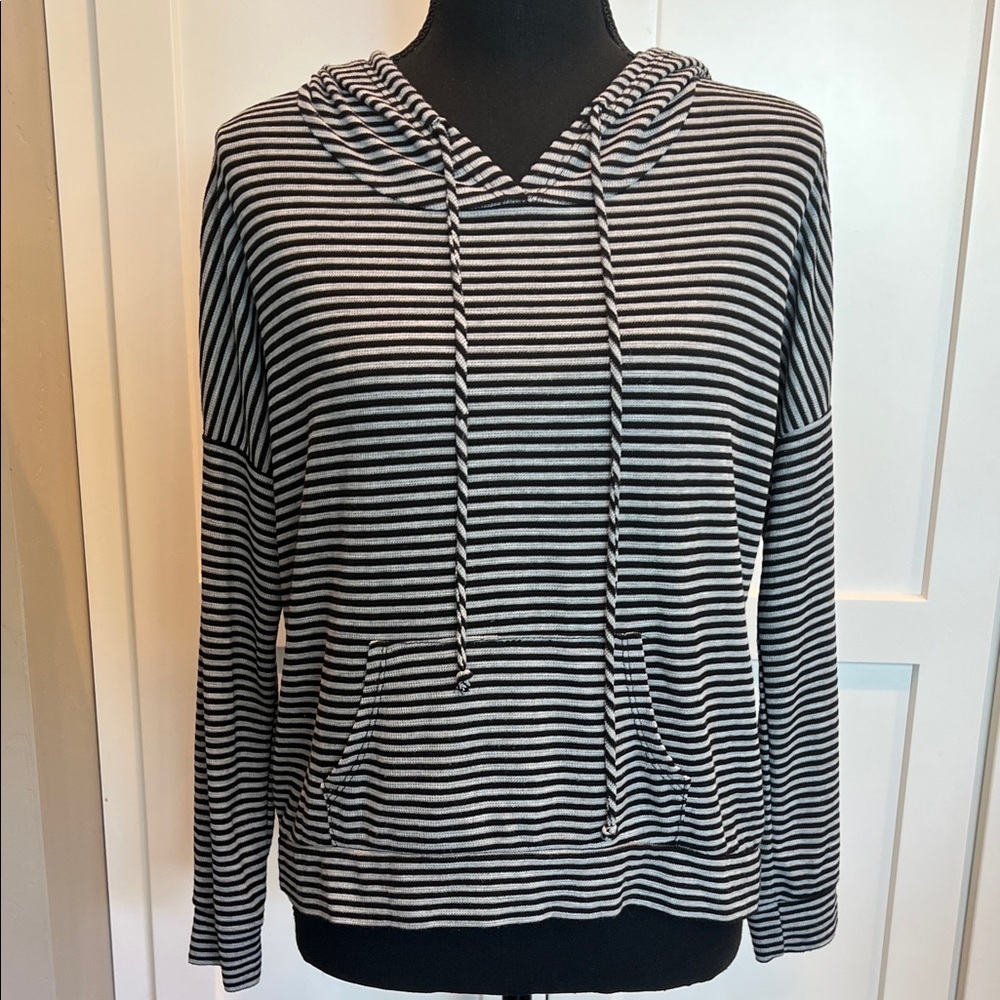 Ginger G Black and Grey Striped Lightweight Hoodie S